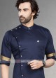 Stylish Solid Navy Blue Cotton Silk Kurta